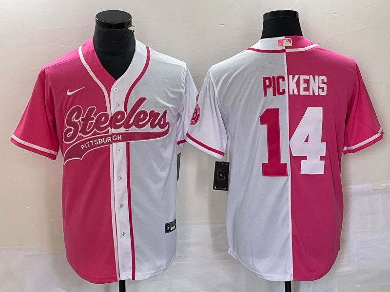 Men Pittsburgh Steelers #14 Pickens Pink white Co Branding Nike Game NFL Jersey style 1